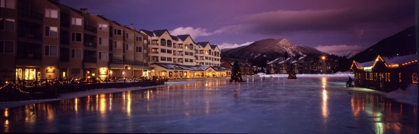 Winter scenic of Keystone's Lakeside Vilage.  pano.