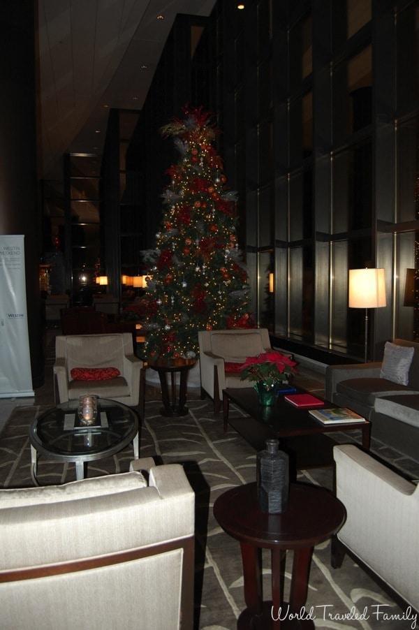 Westin Southfield Detroit  - lobby decorated for the holidays
