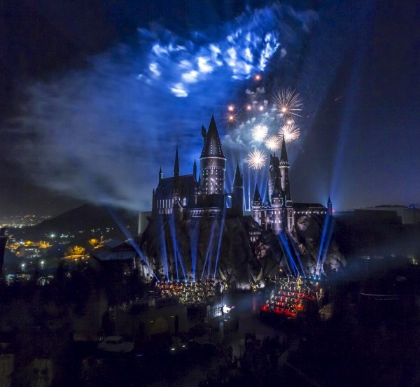 fireworks over the castle at Universal Hollywood Studios Wizarding World Of Harry Potter