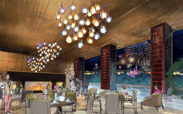 New Disneyland hotel rendering - rooftop restaurant view