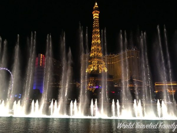 Bellagio Fountain with Paris hotel in background