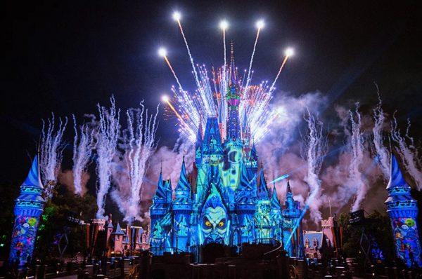 walt disney world castle lit up for Mickey’s Not-So-Scary Halloween Party