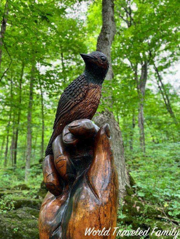 Visiting Crawford Lake Conservation Area nature carving bird