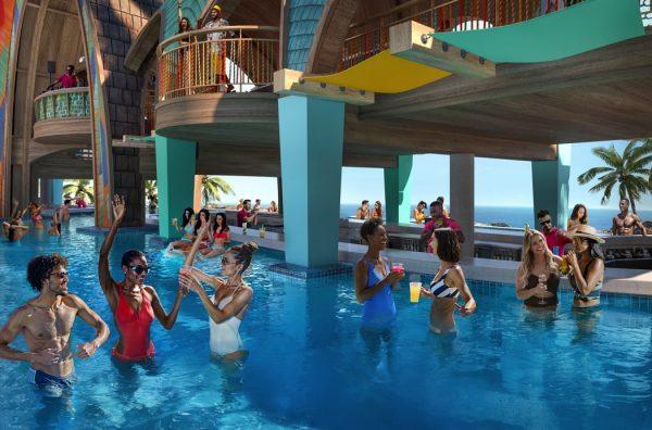 Royal Caribbean’s Royal Beach Club Paradise Island floating flamingo bar