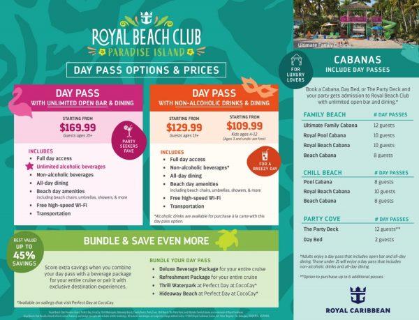 Royal Beach Club Paradise Island Day Pass Options Infographic